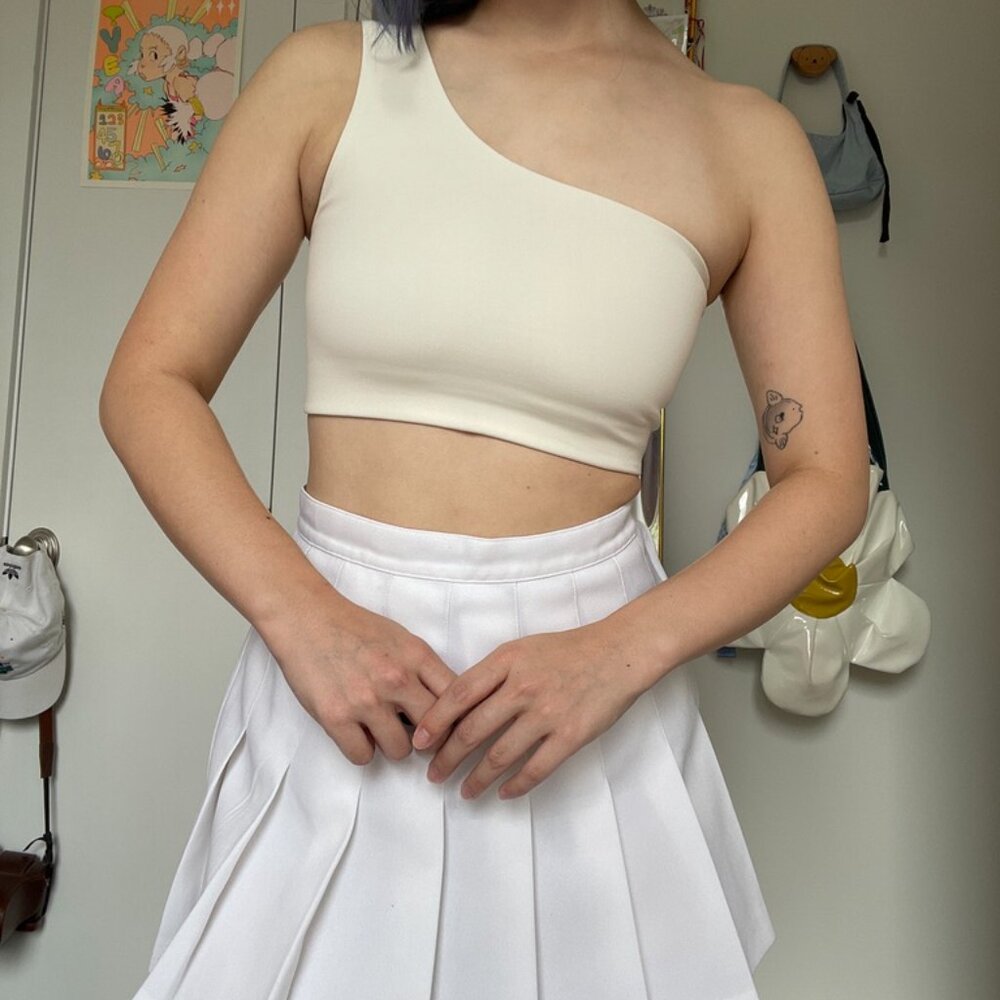 girlfriend collective white "bianca" one shoulder sports bra